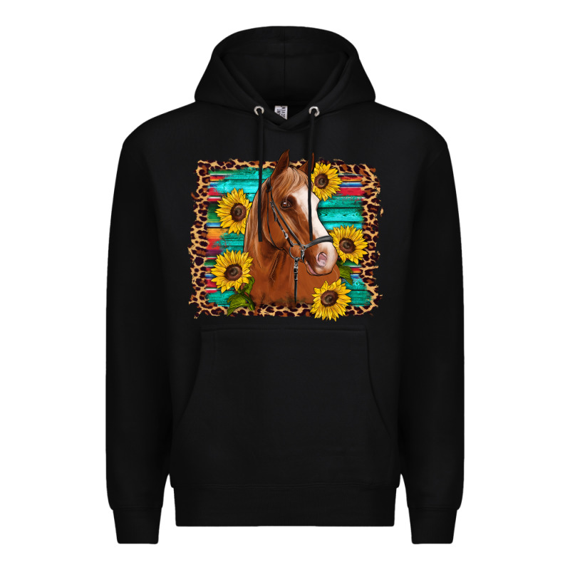 Horse Sunflowers Turquoise Wooden Serape Leopard Premium Hoodie by Artiststas | Teevron