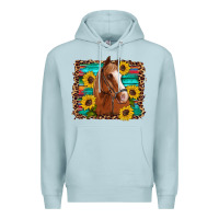 Blue Mist horse sunflowers turquoise wooden serape leopard Premium Hoodie - Artiststas