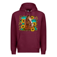 Burgundy horse sunflowers turquoise wooden serape leopard Premium Hoodie - Artiststas