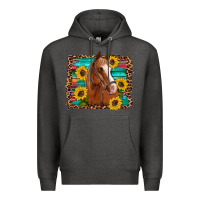 Charcoal Heather horse sunflowers turquoise wooden serape leopard Premium Hoodie - Artiststas