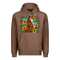 Chestnut horse sunflowers turquoise wooden serape leopard Premium Hoodie - Artiststas