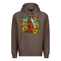 Coffee horse sunflowers turquoise wooden serape leopard Premium Hoodie - Artiststas