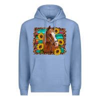 Colony Blue horse sunflowers turquoise wooden serape leopard Premium Hoodie - Artiststas