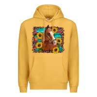 Mustard horse sunflowers turquoise wooden serape leopard Premium Hoodie - Artiststas