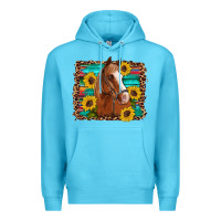 Ocean Blue horse sunflowers turquoise wooden serape leopard Premium Hoodie - Artiststas