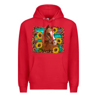Red horse sunflowers turquoise wooden serape leopard Premium Hoodie - Artiststas