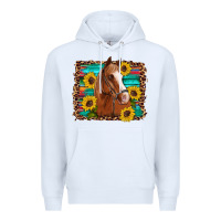 White horse sunflowers turquoise wooden serape leopard Premium Hoodie - Artiststas