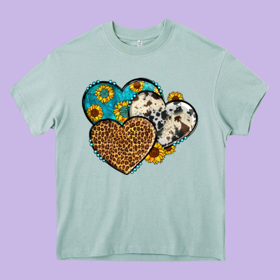 Cowhide Leopard Hearts Heavy Core Tee Designed By Oliviacreatesart