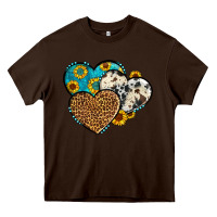 Chocolate Brown cowhide leopard hearts Heavy Core Tee - OliviaCreatesArt