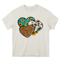 Cream cowhide leopard hearts Heavy Core Tee - OliviaCreatesArt