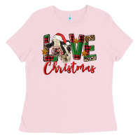 Bubblegum Pink love christmas holstein heifer Ladies Tee - FaDigitalArtStudio
