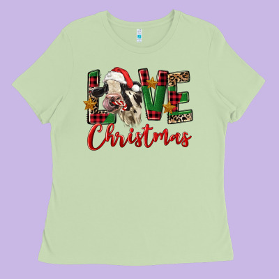 Love Christmas Holstein Heifer Ladies Tee Designed By Fadigitalartstudio