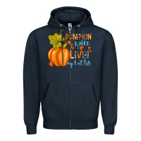 Navy Pumpkin spice and livin' my best life Zipper Hoodie - RanaPortraitStore