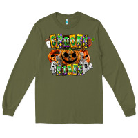 Army Green Spooky Vibes Long Sleeve Tee - CowhideDigitalArt