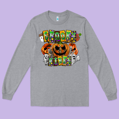 Spooky Vibes Long Sleeve Tee Designed By Cowhidedigitalart