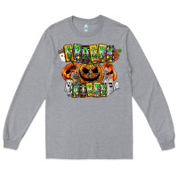 Heather Grey Spooky Vibes Long Sleeve Tee - CowhideDigitalArt