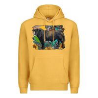 Mustard black angus bull with aztec and farm background Premium Hoodie - RanaPortraitStore