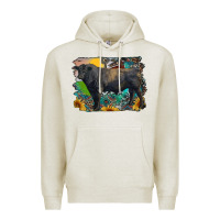 Oatmeal Heather black angus bull with aztec and farm background Premium Hoodie - RanaPortraitStore