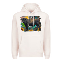 Pale Pink black angus bull with aztec and farm background Premium Hoodie - RanaPortraitStore