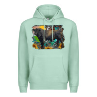 Seafoam black angus bull with aztec and farm background Premium Hoodie - RanaPortraitStore
