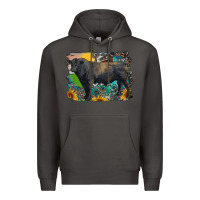 Smoke black angus bull with aztec and farm background Premium Hoodie - RanaPortraitStore