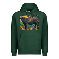 Sports Green black angus bull with aztec and farm background Premium Hoodie - RanaPortraitStore
