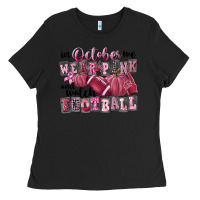 Black in october we wear pink and watch football Ladies Tee - FaDigitalArtStudio