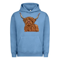 Pigment Pebble Blue highland cow Urban Hoodie - RanaPortraitStore