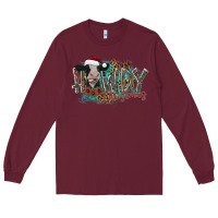 Burgundy howdy christmas Long Sleeve Tee - CowhideDigitalArt