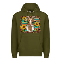 Army Green goat daisy sunflowers leopard serape glitter Premium Hoodie - Artiststas