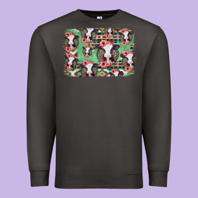 Baby Cow Floral Aztec Background Premium Sweatshirt Designed By Jasminsmagicworld