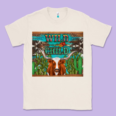 Whild Child Longhorn  Cactus Cowhide Classic Tee Designed By Artiststas