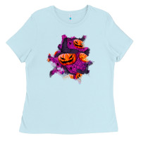 Baby Blue halloween pumpkin patch  3 Ladies Tee - BundleAndBundleShop