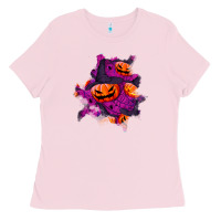 Bubblegum Pink halloween pumpkin patch  3 Ladies Tee - BundleAndBundleShop