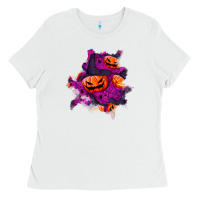 White halloween pumpkin patch  3 Ladies Tee - BundleAndBundleShop
