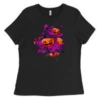 Black halloween pumpkin patch  3 Ladies Tee - BundleAndBundleShop