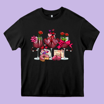Valentine's Day Wine Glasses Heavy Core Tee Designed By Oliviacreatesart