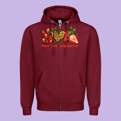 Peace Love Strawberries Zipper Hoodie Designed By Jasminsmagicworld