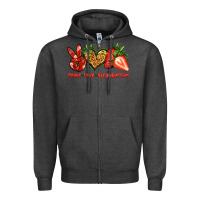 Charcoal Heather peace love strawberries Zipper Hoodie - Jasminsmagicworld