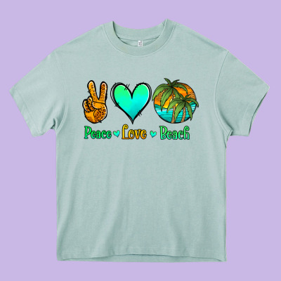 Peace Love Beach Heavy Core Tee Designed By Jasminsmagicworld