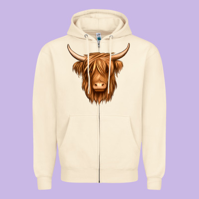 Long Haired Cow Zipper Hoodie Designed By Jasminsmagicworld