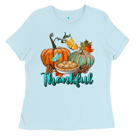 Baby Blue thankful pumpkins Ladies Tee - BundleAndBundleShop