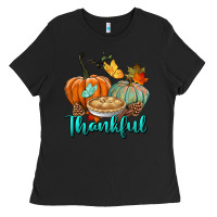 Black thankful pumpkins Ladies Tee - BundleAndBundleShop