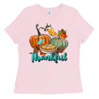 Bubblegum Pink thankful pumpkins Ladies Tee - BundleAndBundleShop