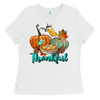 White thankful pumpkins Ladies Tee - BundleAndBundleShop