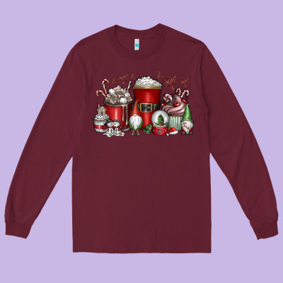 Christmas Coffee Drink Long Sleeve Tee Designed By Cowhidedigitalart