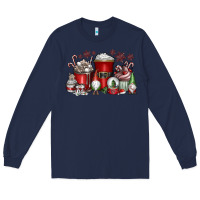 Navy Christmas Coffee Drink Long Sleeve Tee - CowhideDigitalArt