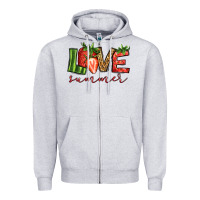 Heather Grey love summer strawberry Zipper Hoodie - Jasminsmagicworld