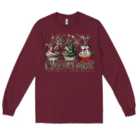 Burgundy Merry Christmas Long Sleeve Tee - CowhideDigitalArt