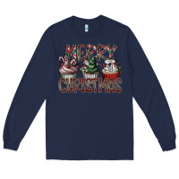 Navy Merry Christmas Long Sleeve Tee - CowhideDigitalArt